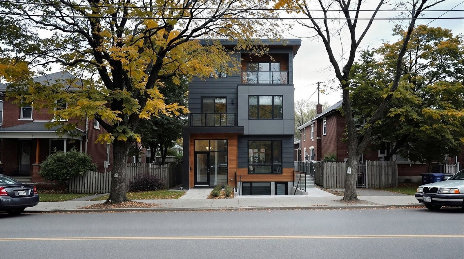After: the same lot rebuilt as a modern Toronto fourplex